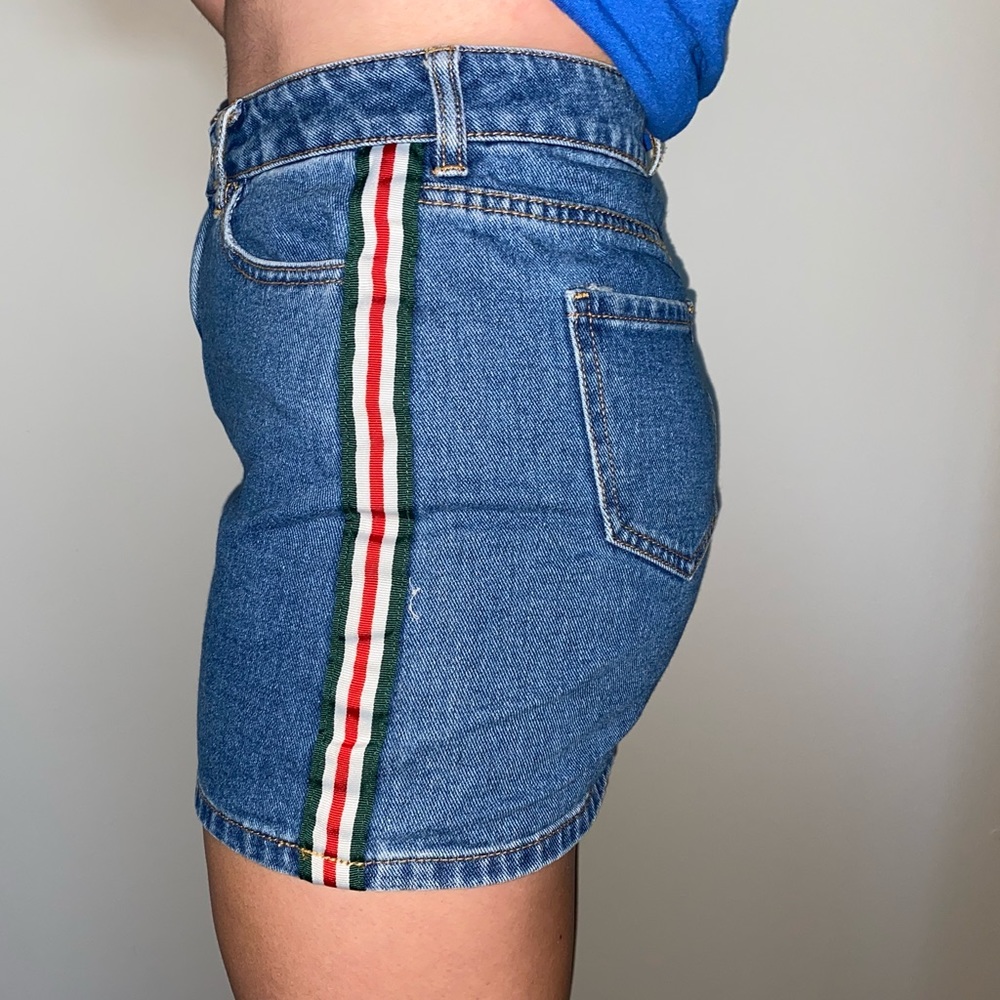 Red, white, and Green striped Jean Skirt